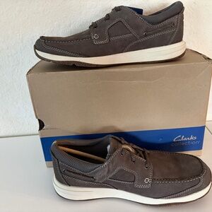 CLARKS Sailview Lace Boat Shoes Men's Size 11.5 M Taupe Nubuck NIB